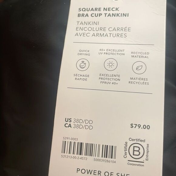 NWT Athleta Square Neck Bra Cup Tankini. 38 D/DD. Black - Picture 6 of 6